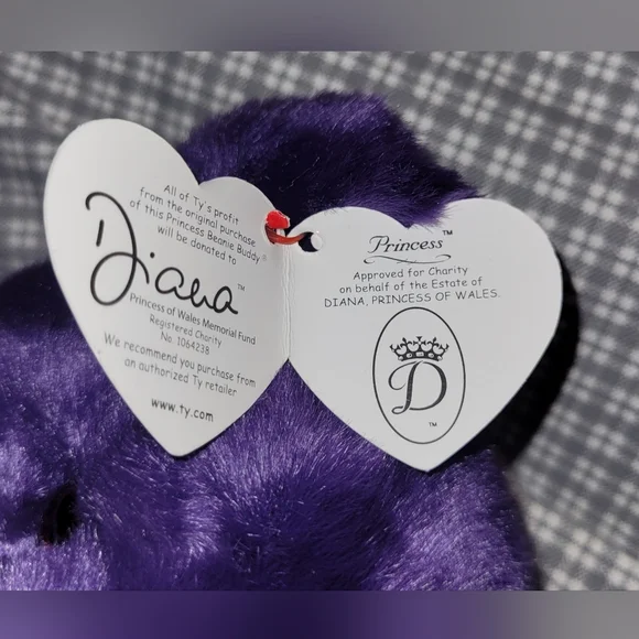 Ty Beanie Buddy Large 14" Princess Diana Bear Plush 1998 White Rose MWMT - Picture 4 of 5